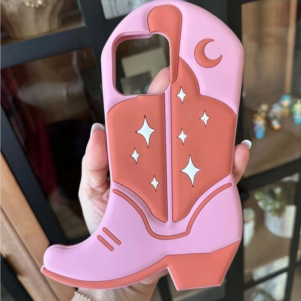 iPhone 14 Pro Max Phone Case 3D Cowboy boots Orange Pink Cowgirl Boot western